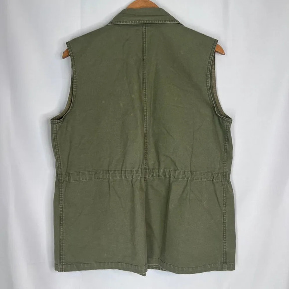 Fate Army Green Sleeveless Utility Vest Button Up Drawstring Waist Size Medium - Picture 2 of 9